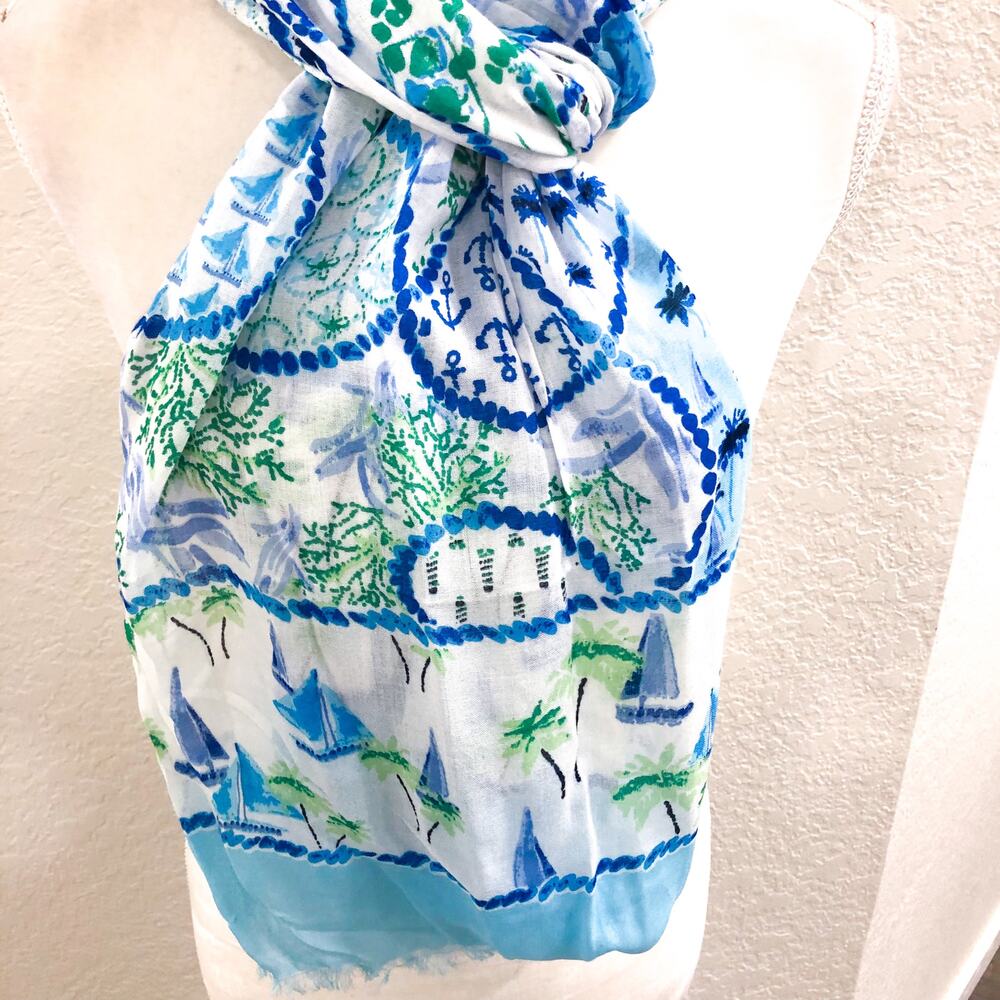 Talbots Nautical Sailboat Gauze Scarf - Picture 3 of 6